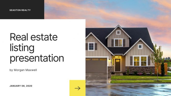 Black and white simple real estate listing presentation for Canva.