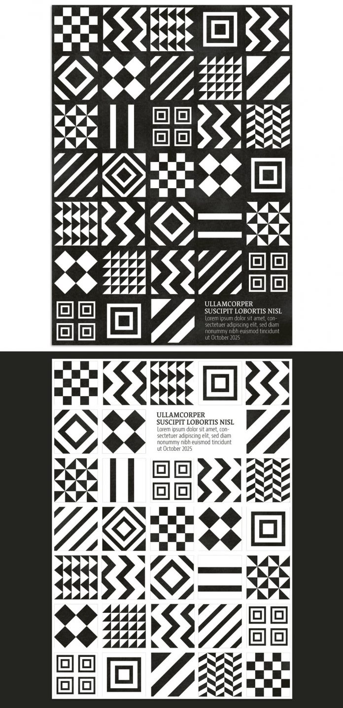 Monochrome geometric patterns background event poster template.