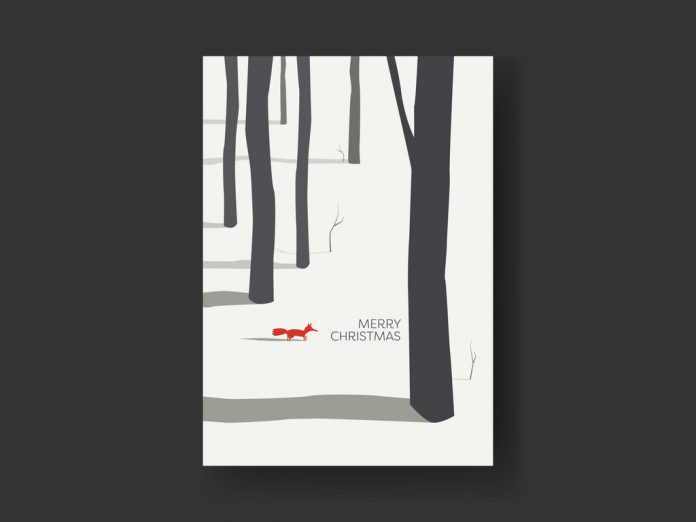 The fox in the forest Christmas card template is available here.