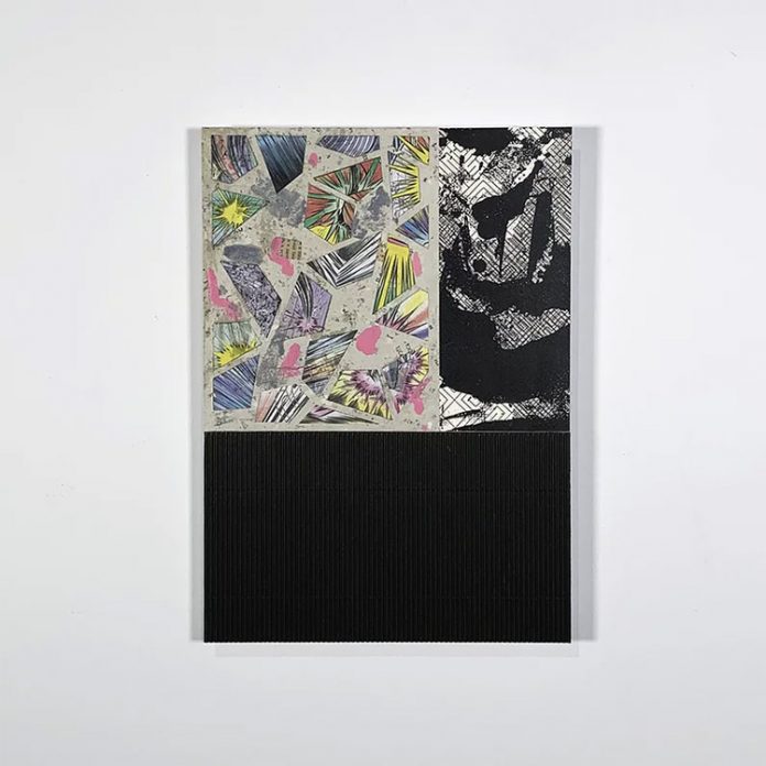 Twenty Three Spokes #2, 2020, mixed media, pen and ink, ink, acrylic, and graphite on paper on linen-backed paper on prepared galvanized metal.
