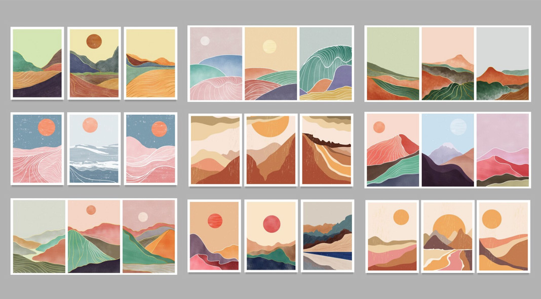 Vector artworks of minimalist landscapes. Vector artworks of minimalist landscapes.