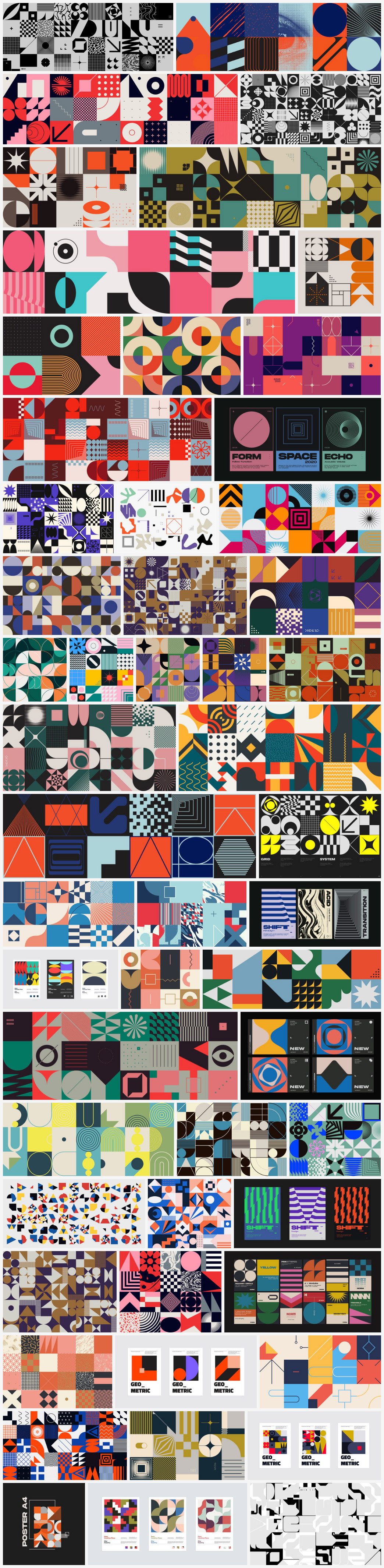 Geometric vector graphics for posters, website backgrounds, and other graphic design projects.