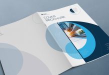 Business report cover layout with blue circle elements.