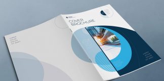 Business report cover layout with blue circle elements.