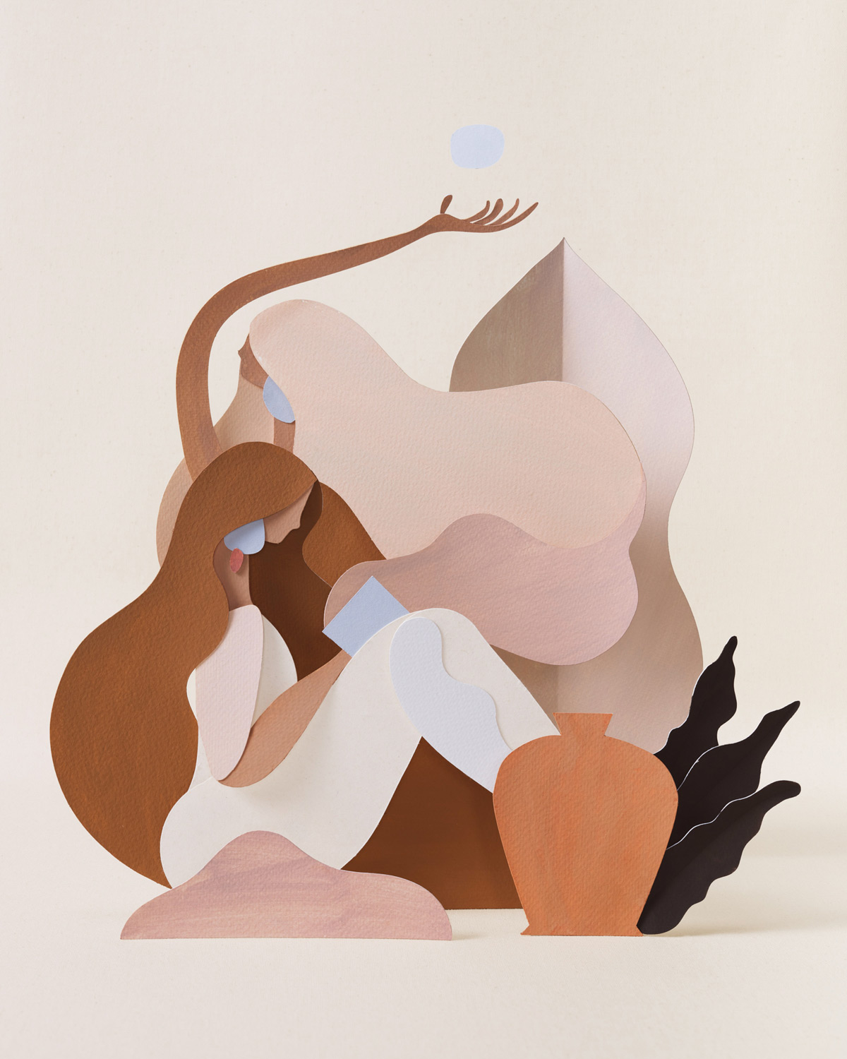 Abstract compositions with cut paper shapes by Adrian Gidi.