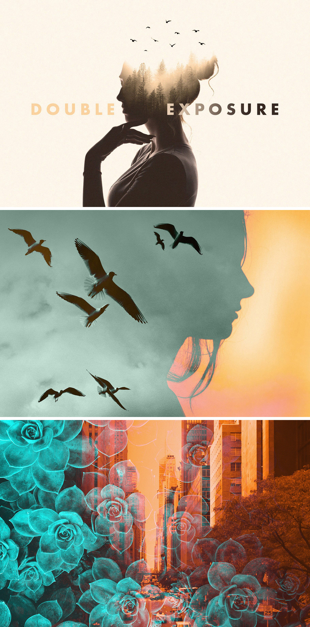 Duotone Double Exposure Photo Effect Mockup.