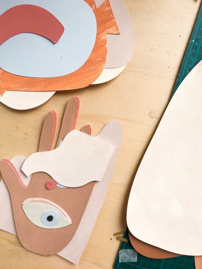 Abstract compositions with cut paper shapes by Adrian Gidi.