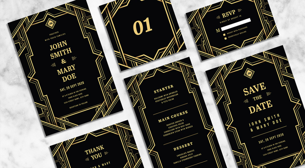 Art déco Wedding Stationery Template Art déco Wedding Stationery Template