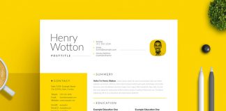 Minimal Resume and Cover Letter Layout with Yellow Accent