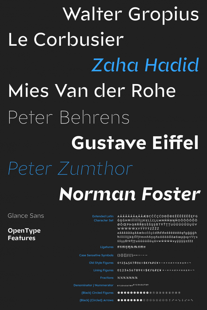 Glance Sans font family by Identity Letters.