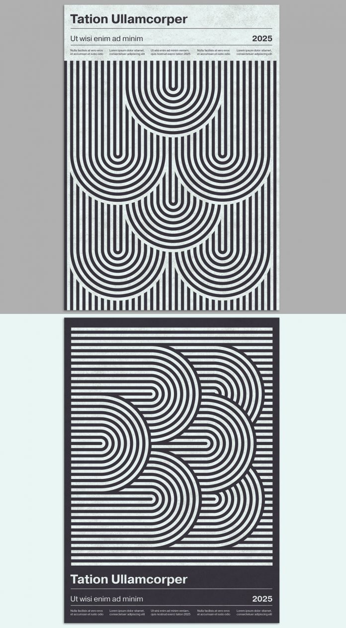 Monochrome Geometric Poster Template in Mid-Century Modern Style