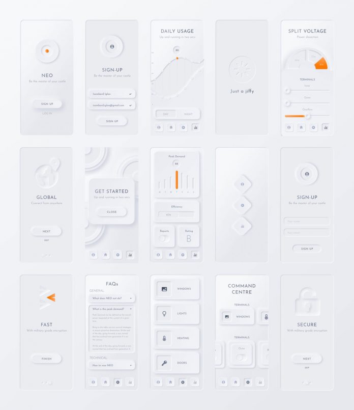 Neumorphic soft UI kit for Adobe Photoshop and Sketch