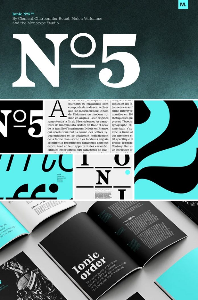 Ionic No 5 font family by Monotype.