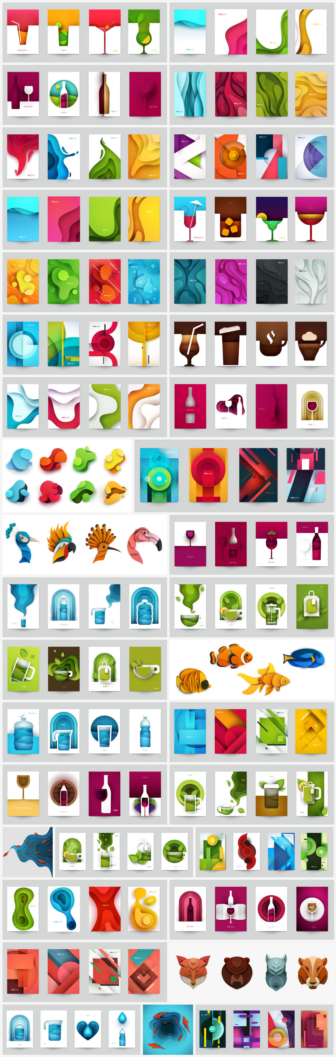 Vector Graphics of Graphic Papercut Illustrations.