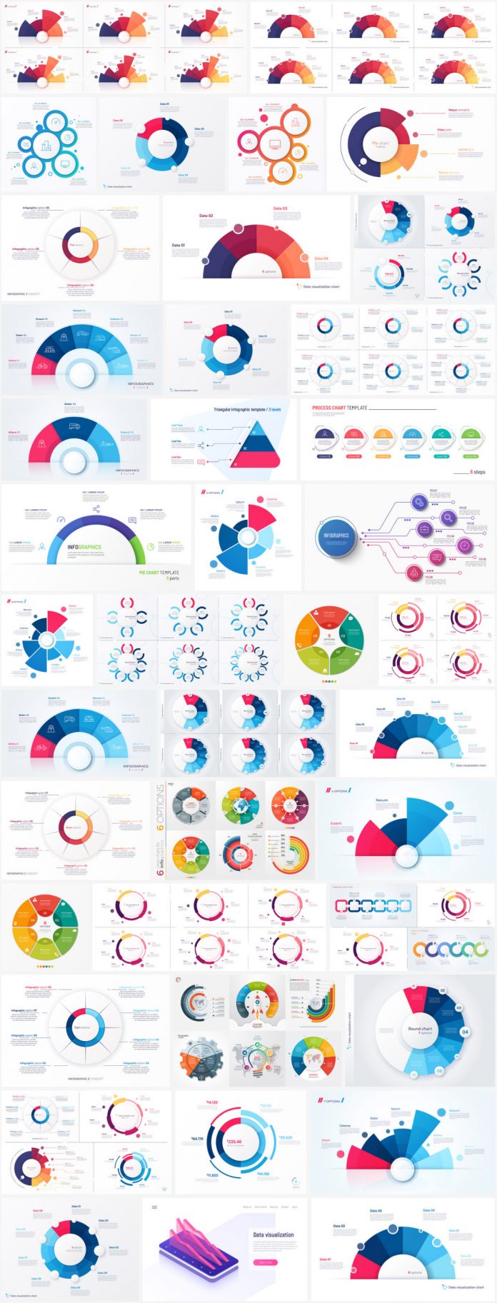 Circular vector charts for web elements and infographics