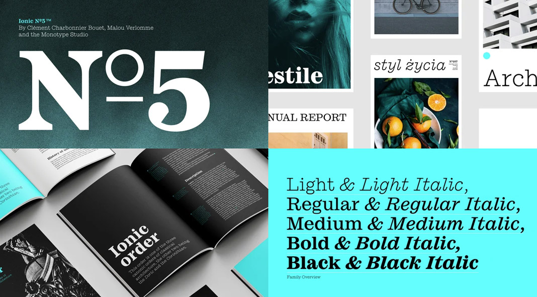 Ionic No 5 font family by Monotype. Ionic No 5 font family by Monotype.