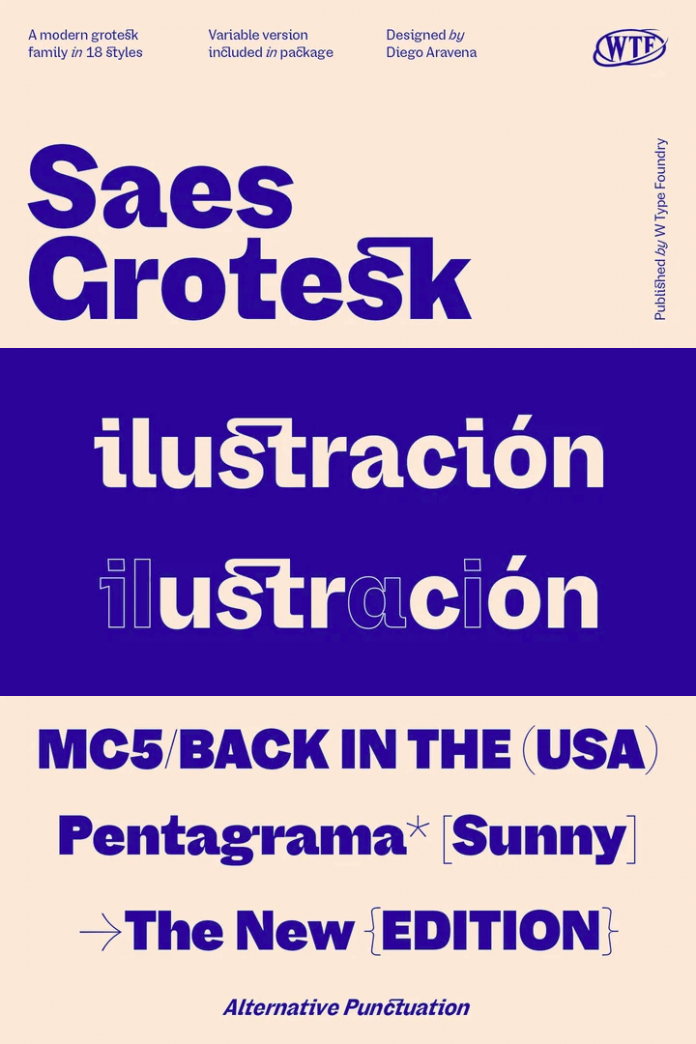 Saes Grotesk font family by W Type Foundry.