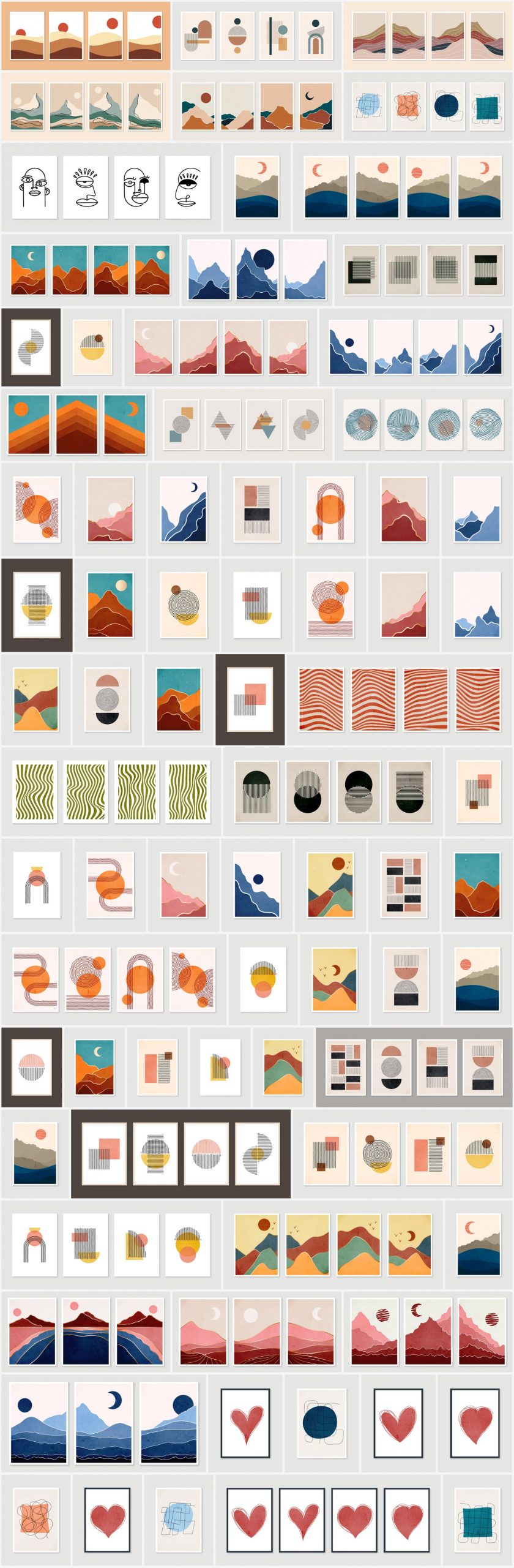 Vector graphics of minimalist graphic art prints.