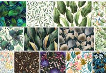 Floral vector background patterns of leaves and flowers.