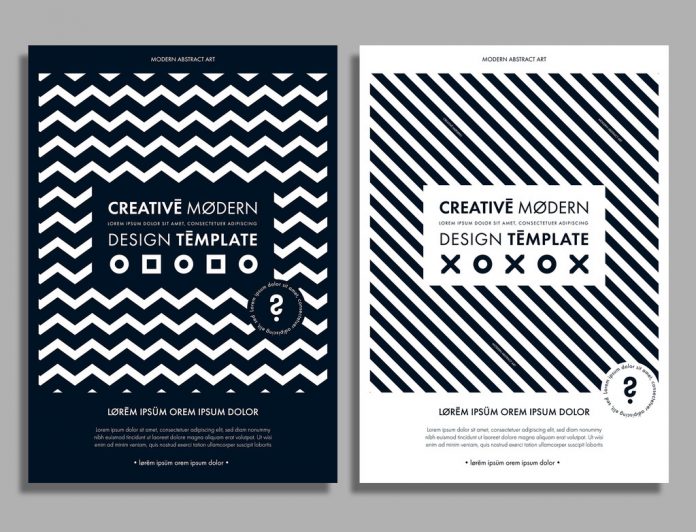 Adobe Illustrator flyer template with black and white pattern by blackcatstudio.