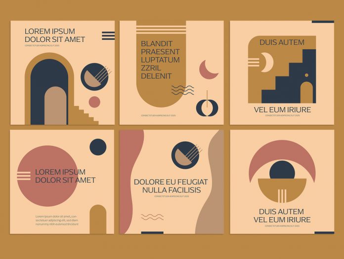 Instagram quote templates with modern geometric shapes in muted colors.