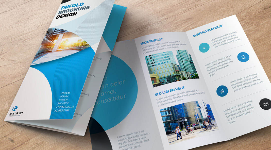 Blue Trifold InDesign Brochure Template with Circles Blue Trifold InDesign Brochure Template with Circles