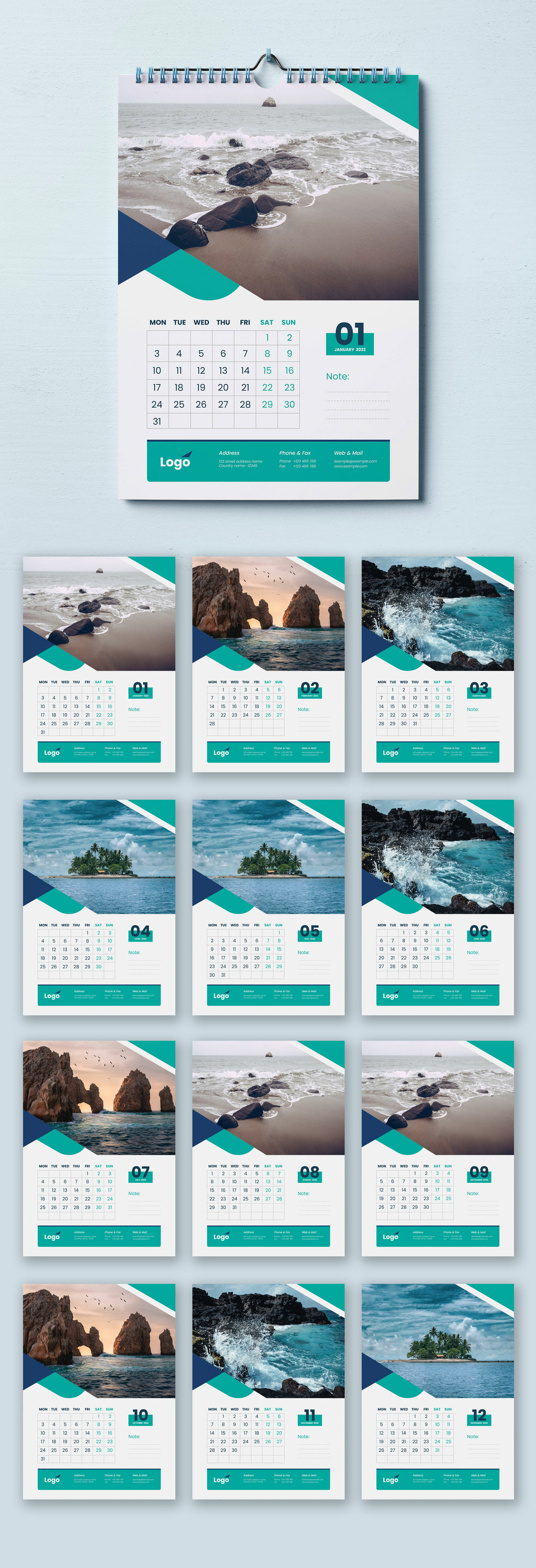 Customizable A3 2022 Wall Calendar with Creative Vector Graphics