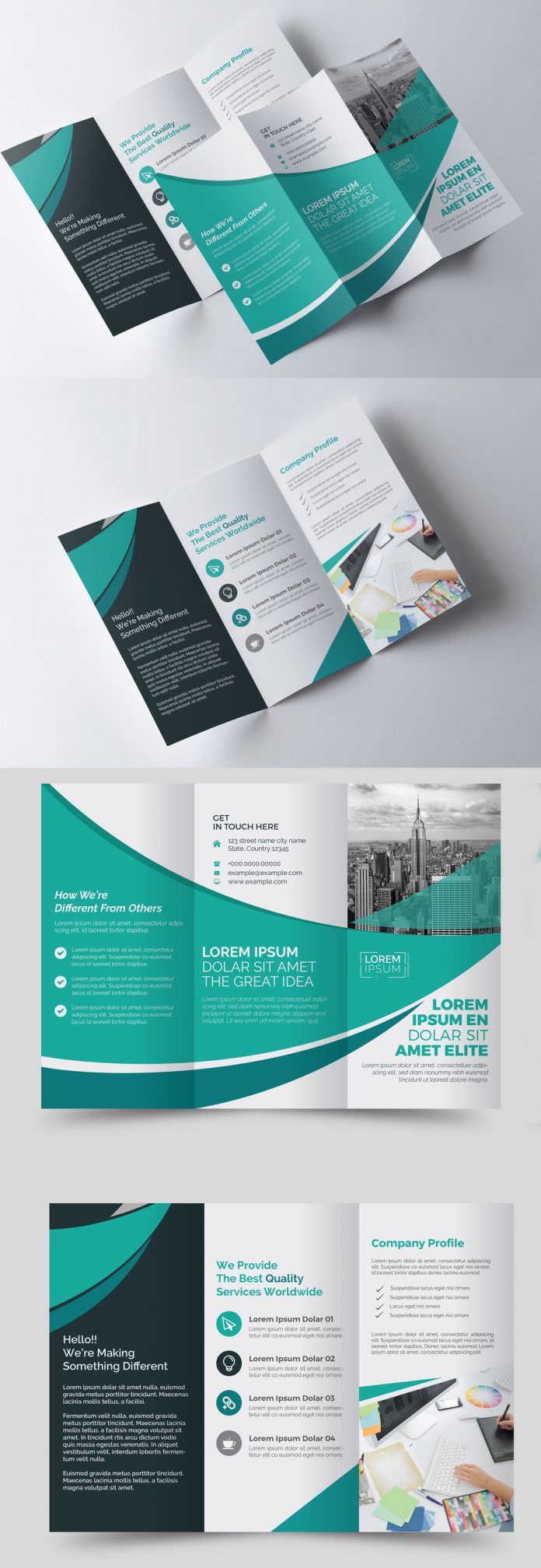 Trifold Brochure Template with Blue and Green Accents