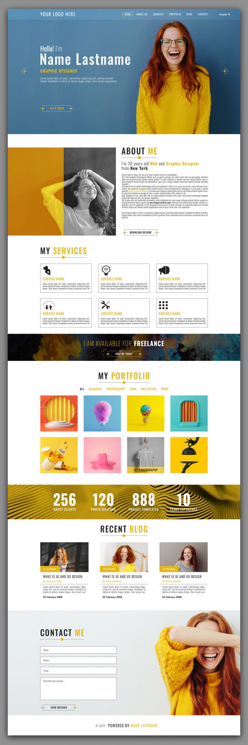 Personal Website Template with Yellow Accents by @Grkic Creative