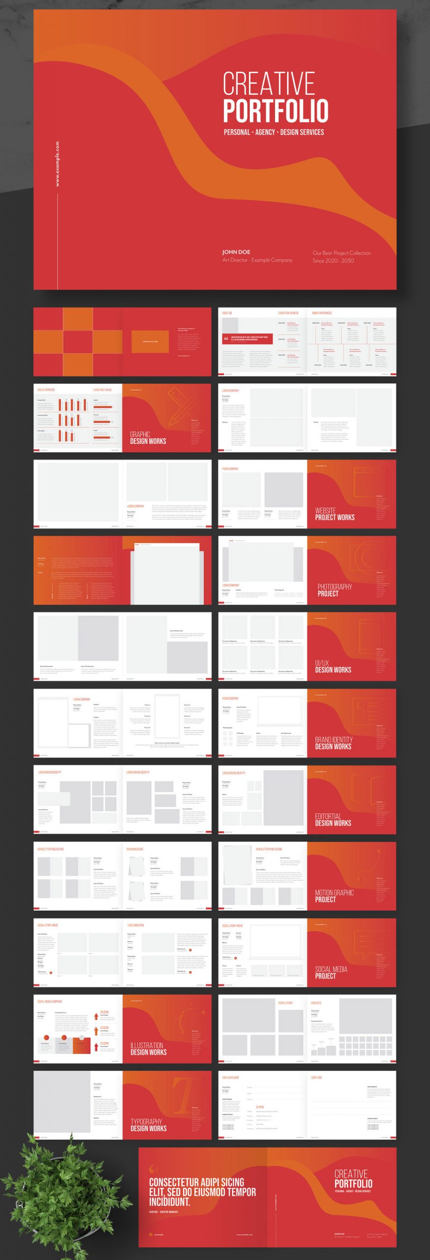 Creative InDesign Portfolio Template with Red Accents