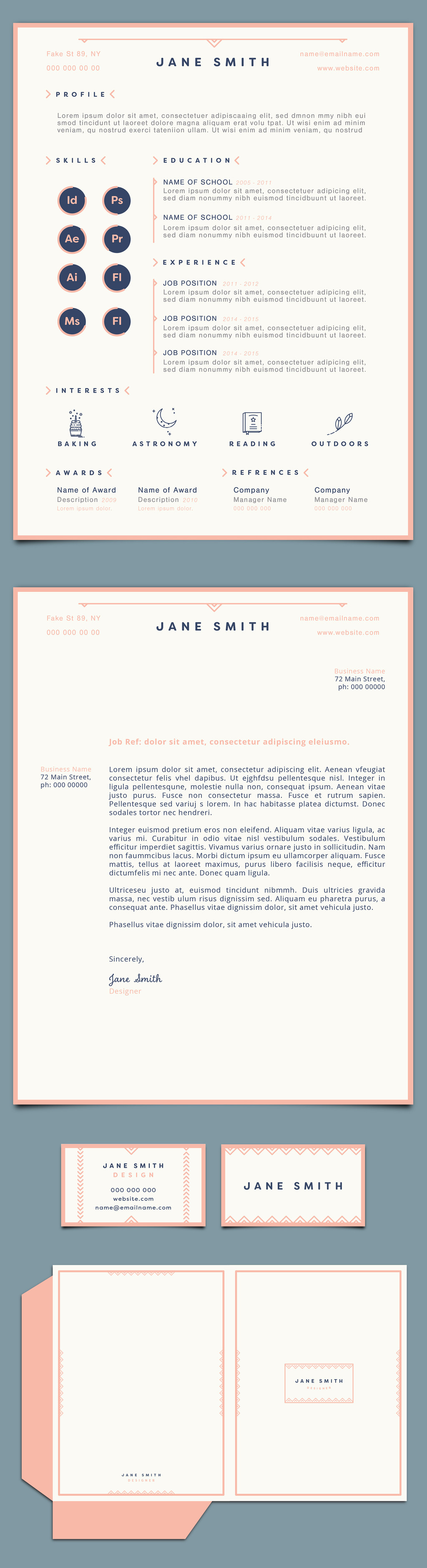 Customizable Resume, Business Card, and Mailer Template for Adobe Illustrator