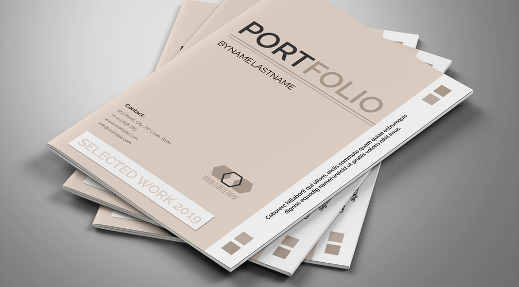 Graphic Design Portfolio Brochure Template with Beige Accents Graphic Design Portfolio Brochure Template with Beige Accents