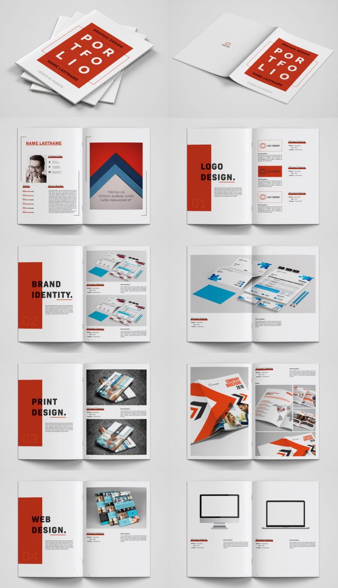 Adobe InDesign Portfolio Template with Red Accents