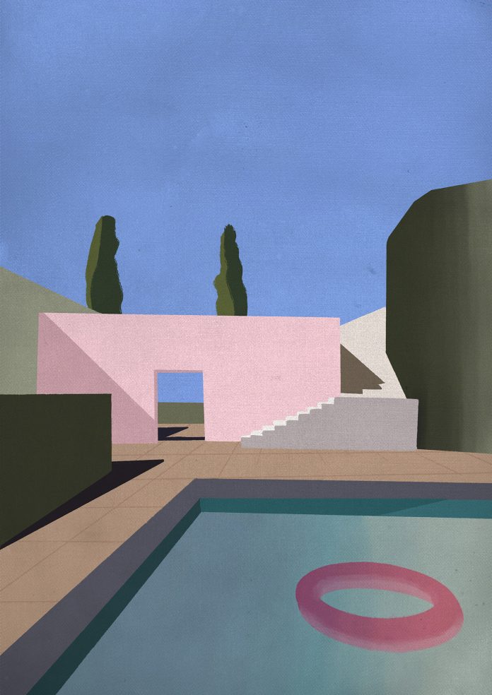 Minimalist Mediterranean architecture illustrated by Ani Malkhasian