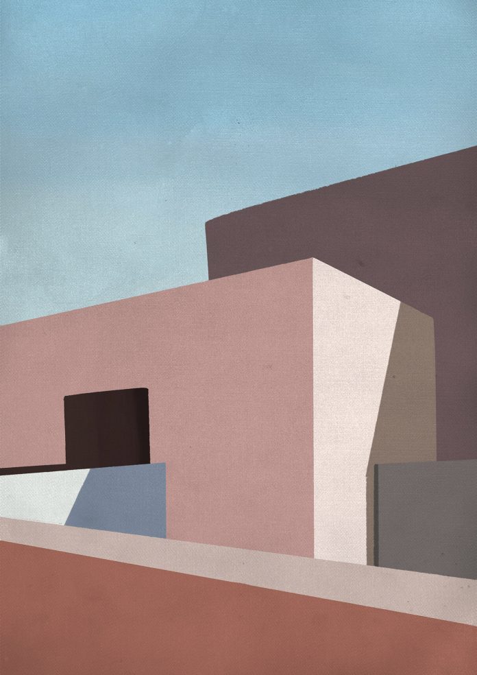 Minimalist Mediterranean architecture illustrated by Ani Malkhasian