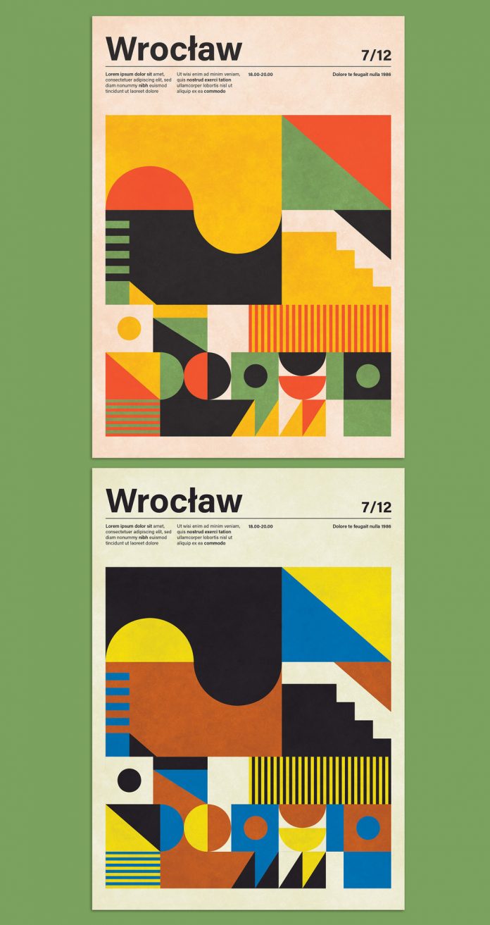 Download Geometric Postmodern Vintage Style Poster Design Templates for Adobe Illustrator