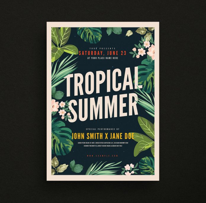 Tropical Summer Party Flyer Template for Adobe Illustrator