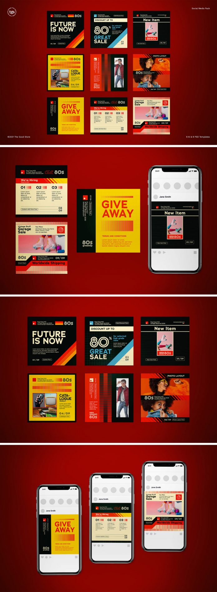 Download 80s inspired retro Instagram post templates