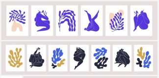 Download vector graphics of Matisse-inspired modern poster illustrations with semi-abstract women and branches.