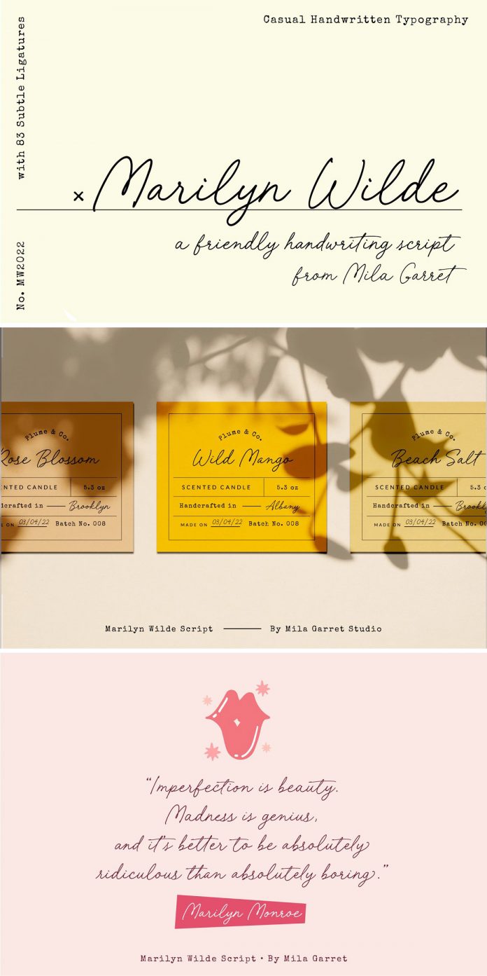 Marilyn Wilde Handwriting Script Font by Mila Garret
