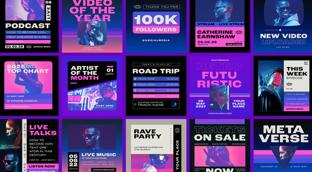 Best Adobe Stock Templates: Retro Futuristic Instagram Post Layouts