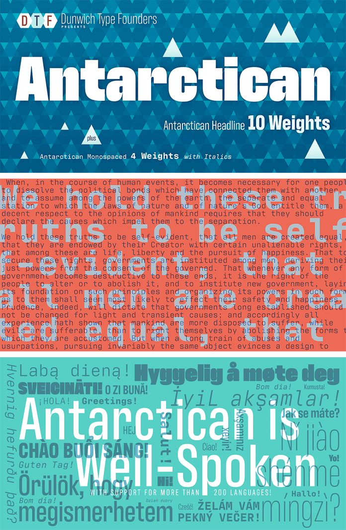 Antarctican font family by Dunwich Type Founders