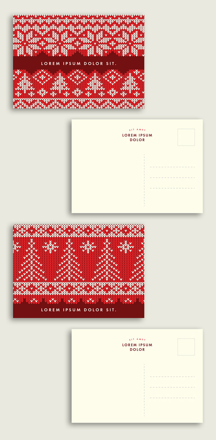 Christmas Postcard Templates with Knitted Pattern Textures for Adobe Illustrator