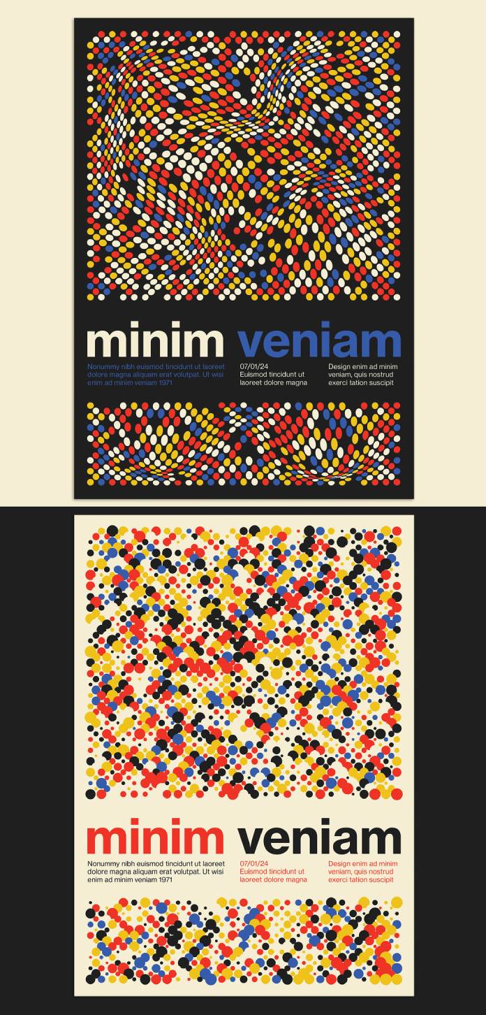 Colorful Retro Poster Templates with Abstract Dots Pattern Background