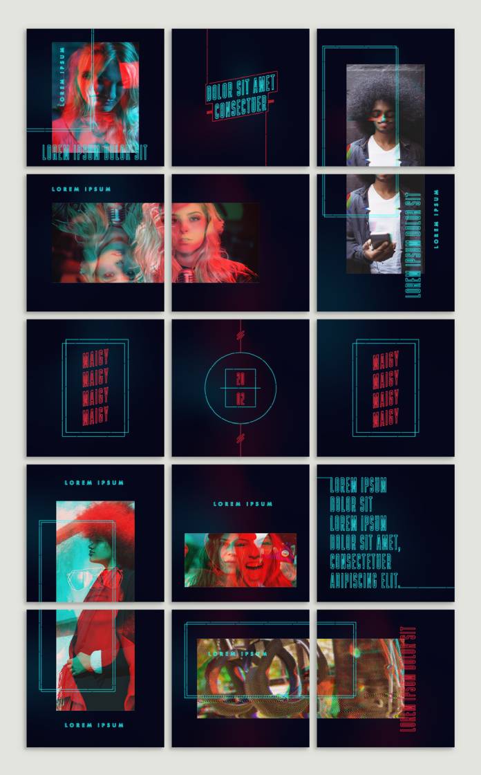 Cyberpunk Instagram Post Grid Template for Adobe Illustrator