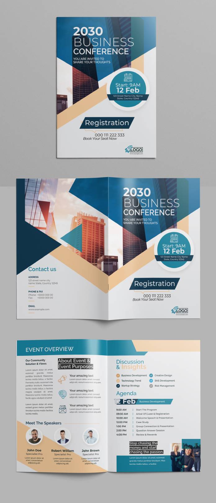 Conference Bi-fold Brochure Template for Adobe Illustrator.