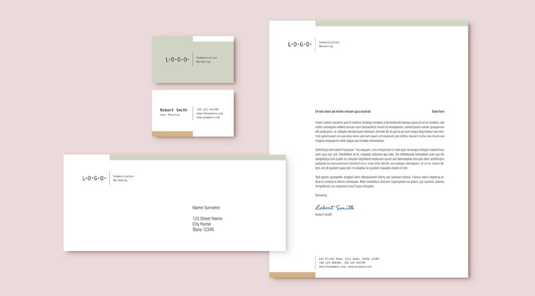 Download a Stationery Set with Green and Beige Accents as Adobe InDesign Template Download a Stationery Set with Green and Beige Accents as Adobe InDesign Template