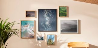 Natural Frame Gallery Wall Mockup for Adobe Photoshop with a Plant and a Chair