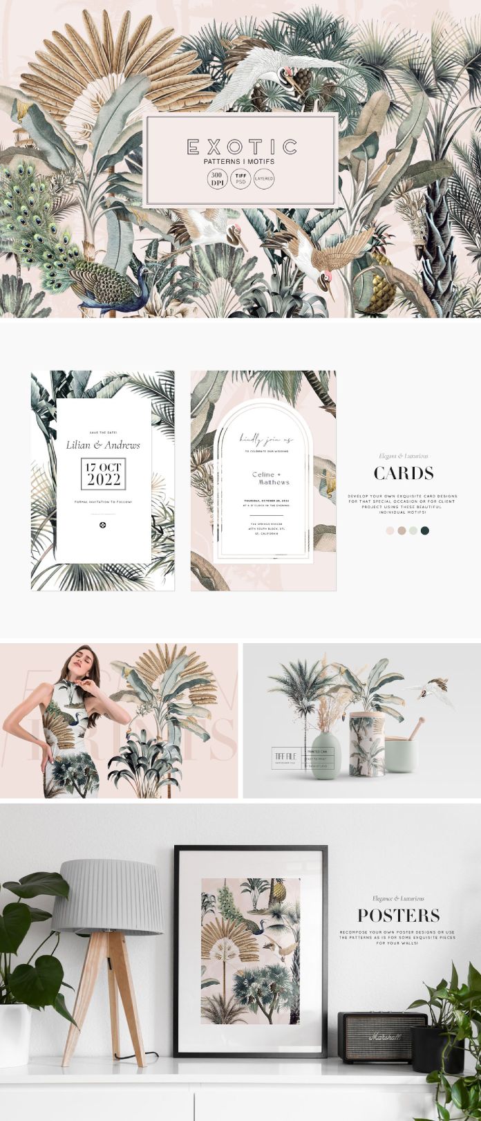 Download Exotic, Elegant Tropical Graphics as Illustrated Motivs and Patterns