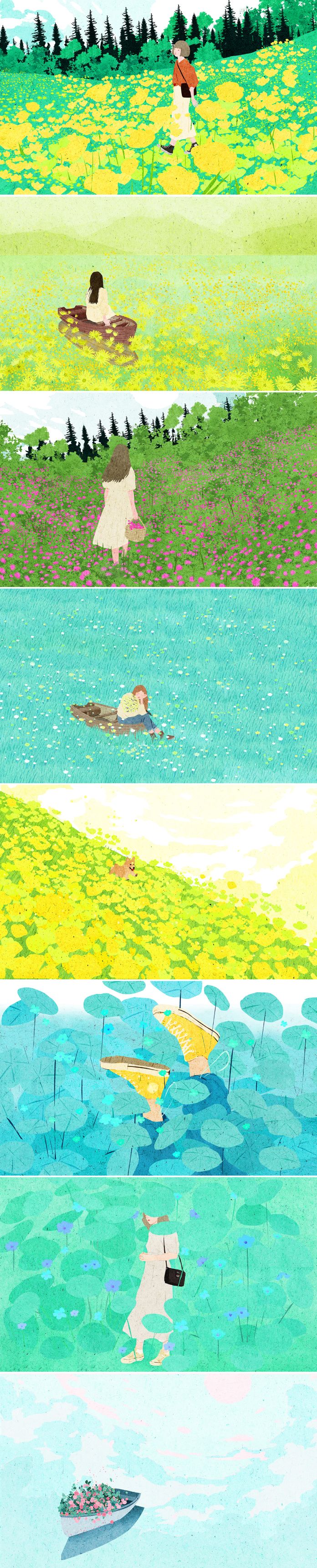 Spring and Flowers illustration series by Xuan Loc Xuan